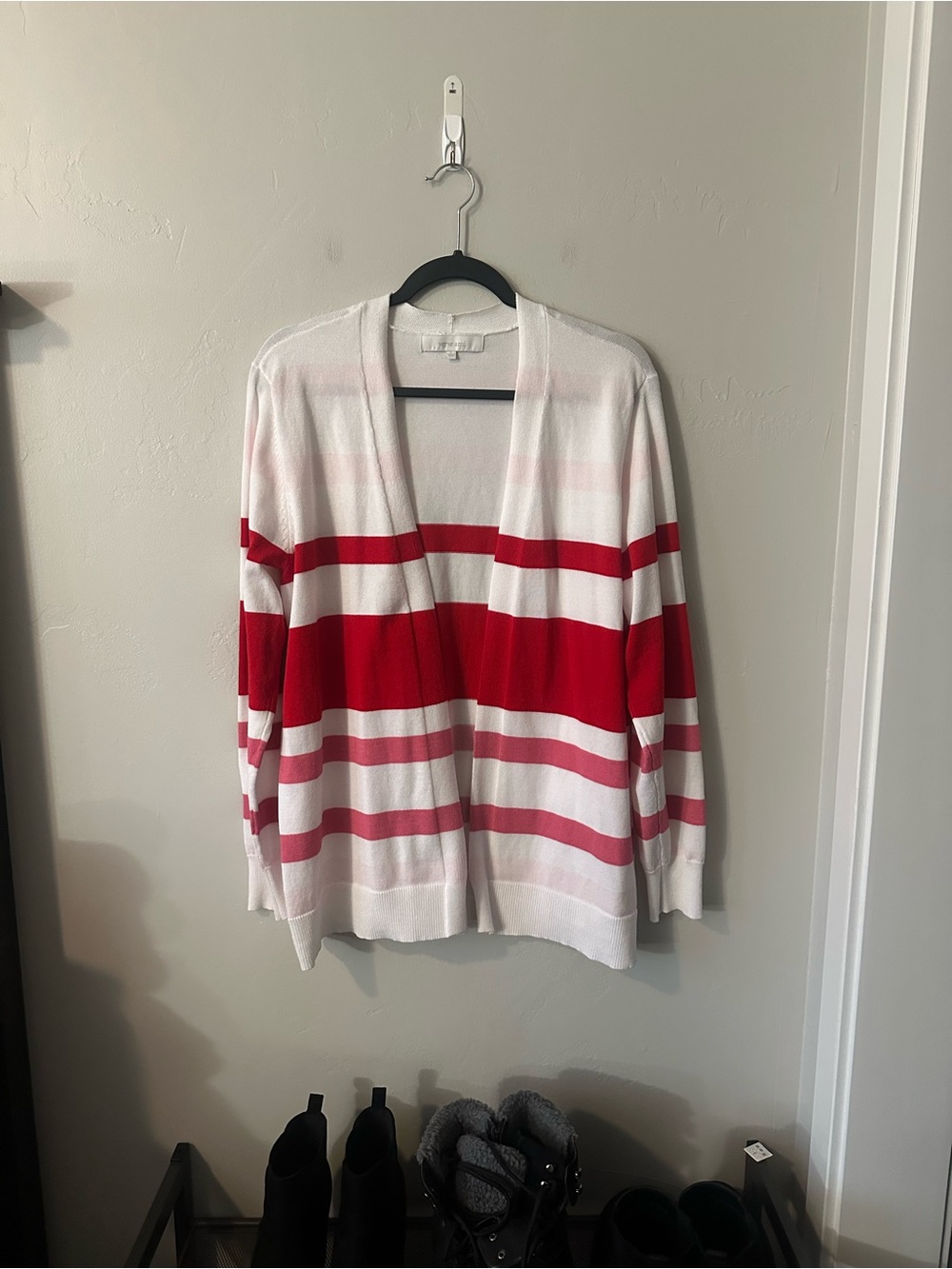 Verve Ami White and Red Striped Open Cardigan